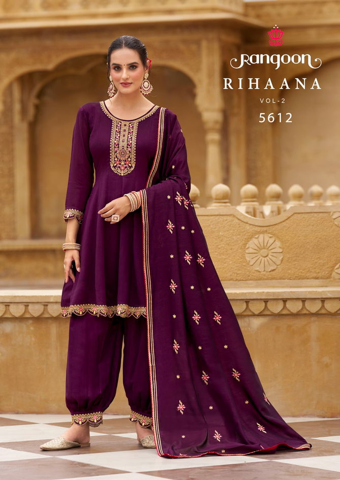 Rihaana Vol 2 By Rangoon Silk Fancy Work Designer Kurti With Bottom Dupatta Wholesale Shop In Surat